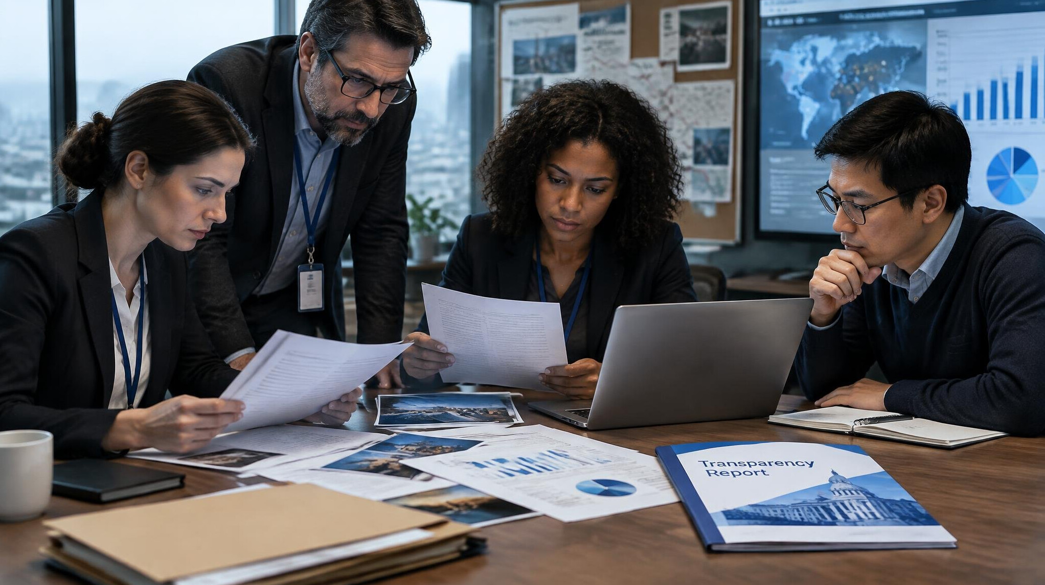journalists reviewing documents