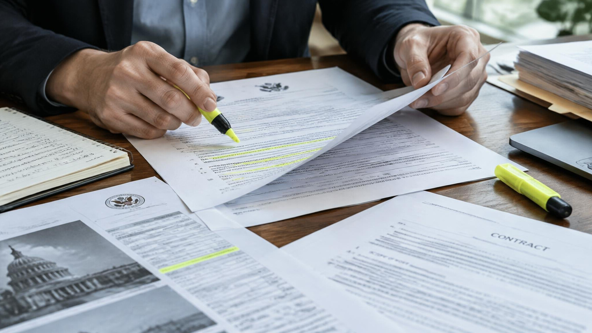 Hands examining and cross-checking printed documents
