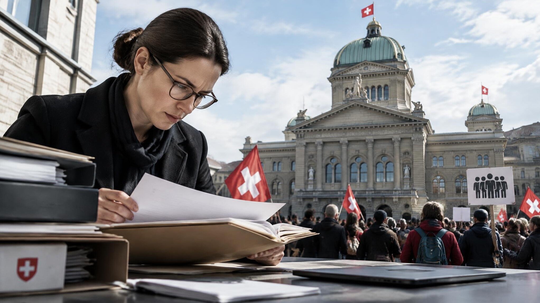 swiss investigator examining files
