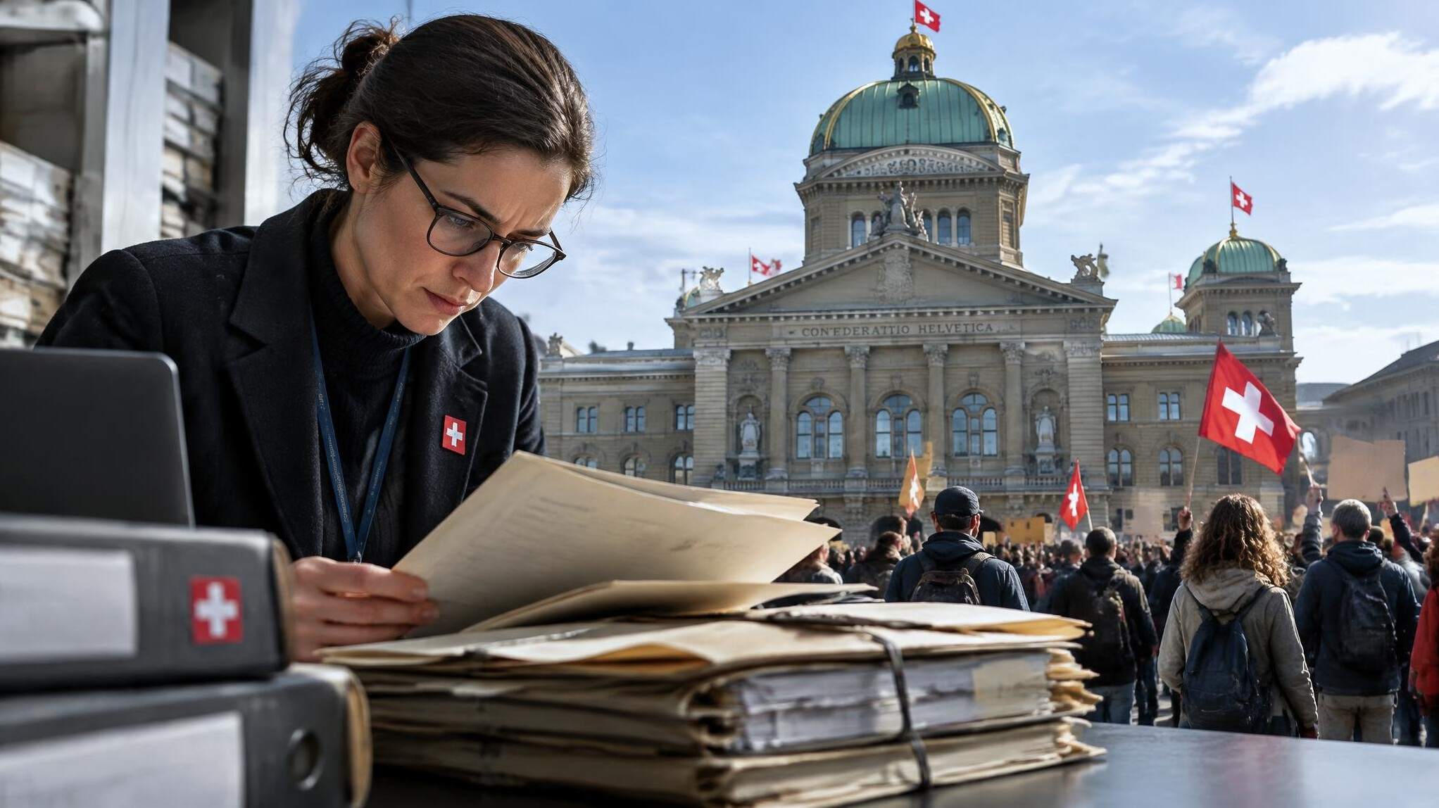 swiss investigator examining files